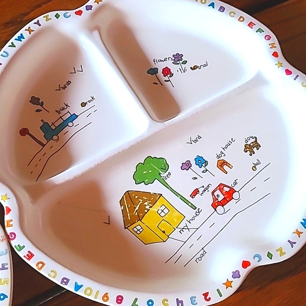 Vintage Melamine Children's Dinnerware Divided Plates - Educational Dinn…